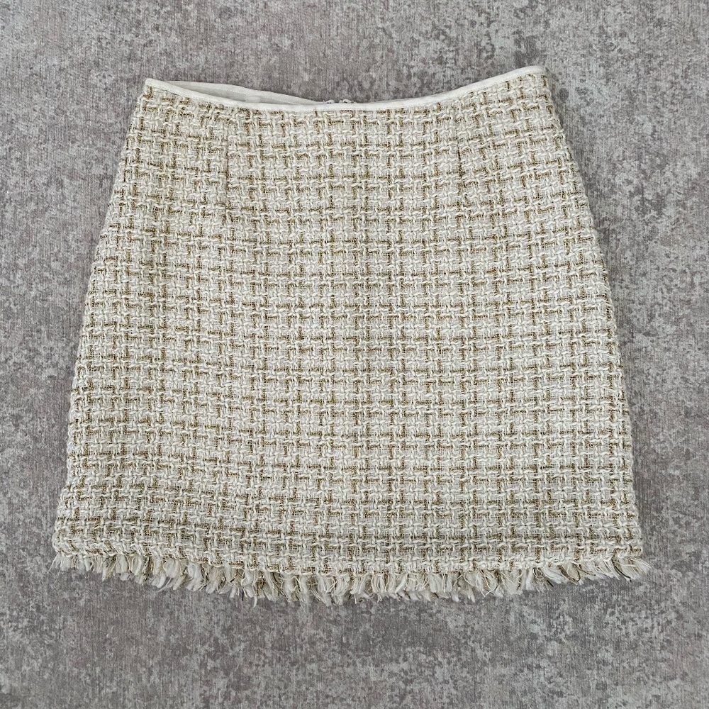 Ivory Tweed Skirt with Metallic Details (S)